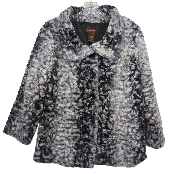 Multiples Women’s white black Plush Jacket size M Faux Fur Textured Button front - Picture 3 of 13
